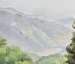  branch grass highres leaf mountain mountainous_horizon no_humans original painting_(medium) s3_lmm scenery traditional_media tree 