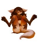  absurd_res anthro anus brown_eyes brown_hair canid canine canis clothed clothing female fur genitals hair hi_res mammal millesty multicolored_body multicolored_fur partially_clothed pawpads paws ponytail pussy solo spread_legs spreading tail tuft wolf worgen_with_tail 