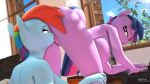  3d_(artwork) anthro anthro_on_anthro anthroponiessfm bent_over big_breasts blue_body breasts butt cunnilingus digital_media_(artwork) equid equine female female/female friendship_is_magic genitals hair hasbro hi_res horn licking mammal multicolored_hair my_little_pony nipples nude oral purple_body purple_hair pussy rainbow_dash_(mlp) rainbow_hair sex tail tail_aside tongue tongue_out twilight_sparkle_(mlp) unicorn vaginal window 