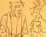 anthro antlers beastars canid canine canis clothed clothing deer duo fully_clothed horn legoshi_(beastars) looking_down louis_(beastars) male male/male mammal paper reading script wolf wuffinarts 