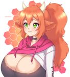  animal_humanoid big_breasts blush bovid bovid_humanoid bovine bovine_humanoid breasts cakecatboy cattle_humanoid cleavage clothed clothing female green_eyes hair hi_res horn horned_humanoid huge_breasts humanoid hyper hyper_breasts mammal mammal_humanoid megan_meadow_(cowszers) orange_hair signature smile solo text 
