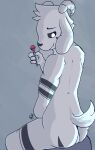  anthro asriel_dreemurr_(god_form) bovid butt candy caprine dessert food fur goat hi_res horn long_ears male mammal nude oxygen_party simple_background smile solo tail undertale undertale_(series) white_body white_fur 