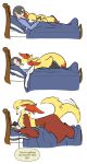  anthro bed bed_sheet bedding braixen calem_(pokemon) cuddling daaberlicious daww delphox dialogue dipstick_tail duo embrace evolutionary_family eyes_closed female female_on_top fennekin feral fluffy fluffy_chest fluffy_tail fur furniture generation_6_pokemon growing_up hair happy hi_res hug human humor larger_anthro larger_female larger_human larger_male lying lying_on_another lying_on_bed male mammal markings nintendo on_back on_bed on_front on_top orange_body orange_eyes orange_fur orange_inner_ear orange_nose petting pillow pokemon pokemon_(species) red_body red_fur sequence shoulder_tuft side_view simple_background size_difference sleeping sleeping_together smaller_female smaller_feral smaller_human smaller_male smile speech_bubble tail tail_markings tail_motion tailwag tuft under_covers white_background yellow_body yellow_fur 
