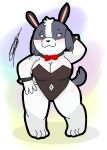  anthro blush bow_tie bunny_costume canid canine canis clothing costume d13w0tt(artist) dogs_in_space domestic_dog female fur grey_body grey_fur hi_res mammal nomi_(dogs_in_space) shih_tzu short_stack solo thick_thighs toy_dog white_body white_fur 