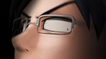  1boy 3d black_background black_hair blue_eyes boku_no_hero_academia eye_focus glasses greatm8 grey-framed_eyewear highres iida_tenya male_focus nose_focus semi-rimless_eyewear short_hair solo zooming_in 