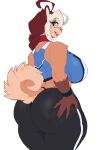  anthro big_breasts big_butt blue_eyes bottomwear breasts brown_hair butt canid canine canis clothed clothing curled_tail curvy_figure domestic_dog female fully_clothed hair hand_on_butt hi_res huge_butt inu-sama looking_at_viewer looking_back looking_back_at_viewer mammal pants rear_view solo standing tail thick_thighs tight_bottomwear tight_clothing tight_pants topwear voluptuous yoga_pants 