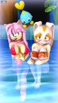  &lt;3 ambiguous_gender amy_rose anthro big_breasts bikini bikini_pull blush breasts chao_(sonic) chao_garden cheese_the_chao clothing clothing_pull cream_the_rabbit daveman1000 eulipotyphlan female group hedgehog hi_res lagomorph leporid looking_at_viewer mammal nipple_outline partially_submerged pond rabbit sega sitting smile sonic_the_hedgehog_(series) swimwear swimwear_pull trio water 