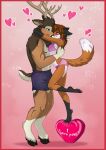  &lt;3 2014 2_ears abs absurd_res anthro antlers black_body black_fur blush boxers_(clothing) bra brown_body brown_eyes brown_fur brown_hair canid canine cervine claws clothed clothing deer digital_drawing_(artwork) digital_media_(artwork) duo embrace female fluffy fluffy_tail fox fur gradient_background hair hi_res hooves horn hug huge_filesize looking_at_another male male/female mammal muscular nuzzling paws romantic romantic_ambiance romantic_couple rukifox ruscal simple_background size_difference tail text toe_claws underwear white_body white_fur 