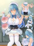  &gt;_&lt; 1girl absurdres ahoge arrow_(symbol) bare_shoulders belt beret black_corset blue_bow blue_bowtie blue_bra blue_hair blue_skirt bow bowtie bra bra_removed braid breasts brown_belt center_frills cleavage colored_tips commentary_request corset elf flower frilled_shirt frilled_skirt frills from_above from_behind from_side hair_between_eyes hair_flower hair_ornament hand_up hat heart heart_ahoge highres holding holding_bra holding_clothes holding_underwear hololive huge_breasts leather_belt long_hair looking_at_viewer miniskirt multicolored_hair multiple_views open_mouth partially_unbuttoned pointy_ears removing_bra removing_bra_under_shirt shirt sitting skirt sleeveless sleeveless_shirt smile snowflake_hair_ornament snowflake_print stained_clothes streaked_hair sumida_bunchou sweat thighhighs underbust underwear undressing very_long_hair virtual_youtuber white_headwear white_shirt white_thighhighs yellow_eyes yukihana_lamy 