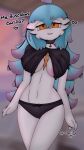 &lt;3 2022 3_fingers absurd_res ahoge areola areola_slip big_breasts blue_hair breasts choker clothed clothing devoid_(nobori) dialogue female fingers gardevoir generation_3_pokemon hair heart_choker hi_res highlights_(coloring) humanoid jewelry long_hair looking_at_viewer navel necklace nintendo nobori not_furry orange_eyes panties pokemon pokemon_(species) raised_clothing raised_shirt raised_topwear shiny_pokemon shirt signature solo spanish_text talking_to_viewer text topwear underwear 
