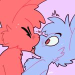  anthro blue_body blue_fur blush bodily_fluids drooling_tongue duo emanata eyes_closed fluffy french_kissing fur hi_res kissing lagomorph leporid male male/male mammal pink_body pink_fur rabbit saliva tongue tongue_out xing1 