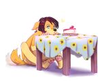  &lt;3 anthro bird_dog cake cake_slice canid canine canis dessert domestic_dog food furniture girly golden_retriever hi_res hunting_dog male mammal nude pawpads retriever rextra solo table thelly 