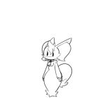  anthro braixen collar cowbell dewy-eyedboy female generation_6_pokemon hands_on_hips hi_res monochrome nintendo pokemon pokemon_(species) rose_(dewy-eyedboy) simple_background solo standing tail 