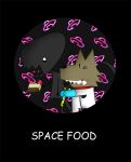  albert_lupine alien anthro ayato black_background black_body black_nose black_scales brown_body brown_fur canid canine canis duo eating english_text eyes_closed food fur gums_(mouth) ice_cream_bar lupine_and_scott male mammal open_mouth scales scott_(ayato) simple_background slim_jim spacesuit teeth_showing text white_spacesuit wolf 