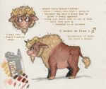  2022 beard brown_body brown_eyes brown_fur brown_text character_name color_swatch colored_pencil_(artwork) derp_eyes facial_hair federalchemical1728 feral fluffalo fluffy_pony fluffy_pony_(species) fur gender_symbol half-closed_eyes hooves horn male male_symbol mammal mane model_sheet narrowed_eyes simple_background smile solo symbol tail tail_tuft tan_hooves tan_horn tan_mane text traditional_media_(artwork) tuft unguligrade white_background 