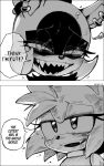 2023 2koma afrosoricid amy_rose anthro artist_name black_nose blush bodily_fluids clothed clothing comic dialogue digital_media_(artwork) duo ear_piercing english_text eulipotyphlan eyelashes fangs female female/female greyscale hair half-closed_eyes hedgehog hi_res idw_publishing kumo_zd mammal monochrome multicolored_face my_hero_academia narrowed_eyes open_mouth open_smile piercing sega short_hair smile sonic_the_hedgehog_(comics) sonic_the_hedgehog_(idw) sonic_the_hedgehog_(series) speech_bubble surge_the_tenrec talking_to_another tears teeth tenrec text two_tone_face 
