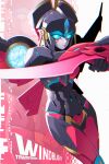  1girl absurdres blue_eyes breasts crotch_plate curvy energy_sword flame_toys flame_toys_windblade glowing glowing_eyes highres mars_111111111 mecha medium_breasts metal_skin red_lips robot solo sword thighs transformers weapon windblade wings 