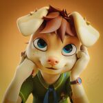  3d_(artwork) anthro badge blender_(software) blue_eyes canid clock clothing digital_media_(artwork) green_clothing green_shirt green_topwear mammal screelee shirt simple_background topwear watch 