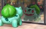  animal_focus answer_is_(kazunoko) bright_pupils bulbasaur claws flower flower_pot looking_at_self no_humans nostrils open_mouth pink_flower pink_rose pokemon pokemon_(creature) red_eyes reflection rose white_pupils 