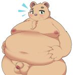  2023 anthro balls bear belly big_belly blush brown_body censored flaccid genitals green_eyes hi_res inigo_(kusosensei) kemono kusosensei male mammal moobs navel nipples obese obese_male overweight overweight_male penis simple_background solo white_background 