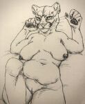  anthro breasts claws cougar felid feline female fupa genitals hi_res inner_ear_fluff justcartilage mammal navel nipples nude overweight overweight_anthro pussy sagging_breasts slightly_chubby smile solo splayed_breasts traditional_media_(artwork) tuft 