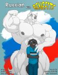  abs anthro canid canine canis comic cover_art duo flexing fur hi_res huge_pecs huge_thighs juano male mammal muscular muscular_anthro muscular_male russian_flag sergei_(juano) size_difference tail thick_thighs white_body white_fur wolf zil_(zilch1998) 