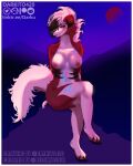  anthro breasts butt canid canine canis claws darkito420 digital_media_(artwork) female fur generation_7_pokemon hair hi_res looking_at_viewer lycanroc mammal midnight_lycanroc nintendo nipples nude piercing pokemon pokemon_(species) red_body smile solo tail white_body white_fur 