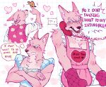  &lt;3 anthro apron arm_tuft arthropod baking butterfly canid canine canis chest_tuft clothing crossed_arms crossover dress_shirt elbow_tuft facial_tuft fangs flower fur girly handwear happy head_tuft hi_res humanoid_hands inner_ear_fluff insect lepidopteran male mammal nails neck_tuft no_pupils open_mouth oven_mitts p0nyplanet phone phone_call pink_body pink_fur plant profanity sharp_teeth shirt shoulder_tuft smile solo sweater sweater_vest teeth thought_bubble topwear tuft vest white_eyes wired_phone wolf yelling 