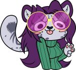  alpha_channel animal_humanoid anthro athletic athletic_anthro athletic_female blep breasts clothing colored_glasses digital_drawing_(artwork) digital_media_(artwork) eyewear felid felid_humanoid feline feline_humanoid female fur gesture glasses hair hi_res highlights_(coloring) humanoid ikaribunbun inner_ear_fluff mammal mammal_humanoid pantherine peace_symbol pose purple_hair round_glasses simple_background small_breasts smile snow_leopard solo solo_focus spots spotted_body spotted_fur sweater tail tongue tongue_out toony topwear transparent_background tuft turtleneck v_sign 