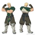  1boy bara biceps blonde_hair check_copyright copyright_request crotchless crotchless_pants feeling_muscles flexing full_body gloves konohanaya large_belt large_pectorals long_sideburns male_focus mature_male multiple_views muscular muscular_male original pants pectorals pelvic_curtain sanpaku short_hair sideburns sideburns_stubble standing thick_eyebrows v-shaped_eyebrows 