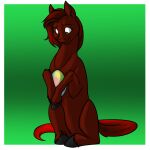  border brown_eyes earth_pony egg equid equine female feral foxenawolf free_agent_(mlp) friendship_is_magic fur goldfur&#039;s_cogsverse gradient_background hair hasbro holding_egg holding_object horse mammal my_little_pony pony red_body red_fur red_hair simple_background solo tail white_border 