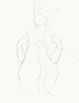  anthro bandai_namco big_butt breasts butt digimon digimon_(species) female hi_res itisd monochrome nude renamon simple_background sketch solo tail thick_thighs 