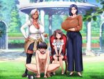  1boy 3girls barefoot black_hair blue_hair blush bowl breasts brown_hair censored chair cleavage closed_eyes clothed_female_nude_male collar crossed_arms erection faceless faceless_male feet femdom food grass hand_on_own_hip highres jokei_kazoku_no_inu_ni_natta_boku leash long_hair looking_at_viewer multiple_girls nipples non-web_source nude open_mouth outdoors penis pet_play shimazaki_reina shimazaki_yui shimazaki_yukiko shimazaki_yuuki shoes short_hair sitting skirt sky slave smile spread_legs thighhighs tongue 