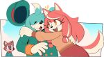  1girl 2boys :3 ^_^ ahoge animal_ears animal_nose aqua_headwear aqua_jacket arm_up blue_eyes blue_fur blue_hair blue_sky body_fur bow bowtie breasts brown_fur brown_sweater buttons closed_eyes closed_mouth cloud conductor&#039;s_wife_(the_murder_of_sonic_the_hedgehog) conductor_(the_murder_of_sonic_the_hedgehog) day digimin dog_boy dog_ears dog_girl dog_tail double-breasted fang furry furry_female furry_male gloves hair_tie half-closed_eyes hand_up happy hat hug jacket long_hair long_sleeves looking_at_another multicolored_hair multiple_boys non-web_source notice_lines official_art open_mouth orange_eyes outdoors outside_border outstretched_arm peaked_cap pink_fur pink_hair protagonist_(the_murder_of_sonic_the_hedgehog) red_bow red_bowtie red_skirt sidelocks skirt sky small_breasts smile sonic_(series) standing sweater swept_bangs tail teeth the_murder_of_sonic_the_hedgehog traditional_bowtie transparent_border two-tone_fur two-tone_hair upper_body white_fur white_gloves white_hair 