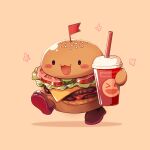  287609430 blush_stickers burger cheese drink food food_focus holding holding_drink lettuce mascot milkshake original red_flag red_footwear solo 