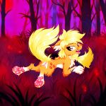  1:1 absurd_res applejack_(mlp) canid canine canis claws equid equine female feral friendship_is_magic fur genitals hasbro hi_res horse hybrid mammal my_little_pony pony presenting presenting_pussy pussy rurihal solo solo_focus wolf 
