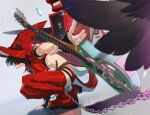  1girl black_hair black_wings chain guilty_gear guitar hat hitsuji_kusa i-no instrument red_headwear solo wings witch_hat 