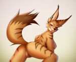  anthro big_breasts breasts fantum_fox female genitals hi_res nipples nude pussy simple_background smile solo tail 