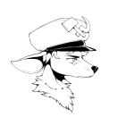  2022 ambiguous_gender anthro black_and_white black_nose bust_portrait chest_tuft clothing deer hammer_and_sickle hat headgear headwear hi_res mammal military_cap monochrome pixelated portrait serious simple_background solo tanakagundam tuft 