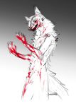  anthro back_tuft beady_eyes blood blood_on_arm blood_on_face blood_on_hand blood_on_leg bodily_fluids chest_tuft crotch_tuft featureless_crotch gradient_background inner_ear_fluff lostgoose male neck_tuft nude partially_colored portrait simple_background sketch solo standing three-quarter_portrait tuft 