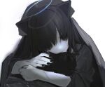  1girl animal animal_ears black_cat black_hair black_nails cat cat_ears halo original pale_skin ro47 tears white_background 