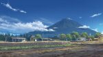  absurdres blue_sky building cloud commentary_request day field grass highres house landscape mount_fuji mountain mud no_humans original outdoors power_lines rural scenery sky suzuke tree utility_pole 