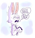  anthro buckteeth clothing comic dialogue hi_res lagomorph leporid male mammal outside rabbit renita_reed scared shaking shirt simple_background solo spanish_text speech_bubble teeth text topwear translated white_background white_body 