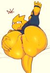  2023 absurd_res alphys anthro anus blush bodily_fluids butt clothing desertkaiju digital_media_(artwork) female fingers genitals hi_res looking_at_viewer mammal pussy reptile scalie solo sweat torn_clothing undertale_(series) yellow_body 