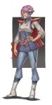  1girl belt boots cape choujikuu_kidan_southern_cross concept_art english_commentary gmp hand_on_own_hip headgear highres lips looking_to_the_side mick_cortes military military_uniform original purple_hair robotech science_fiction shadow shoulder_pads sketch uniform 