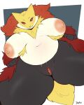  absurd_res age_difference anthro areola big_breasts bodily_fluids breasts canid canine cheek_tuft chubby_anthro chubby_belly chubby_female clitoral_hood clitoris delphox facial_tuft female fluffy fluffy_chest fluffy_ears fluffy_tail fox fur generation_6_pokemon genital_fluids genitals hands_on_hips hi_res humanoid jaypixi looking_at_viewer low-angle_view mammal multicolored_body multicolored_fur nintendo nipples old older_anthro older_female overweight overweight_anthro overweight_female pink_areola pink_nipples pokemon pokemon_(species) pussy pussy_juice red_body red_eyes red_fur slightly_chubby smile solo spread_legs spreading stretch_marks sweat tail tail_tuft tuft white_body white_fur yellow_body yellow_fur yellow_tail 