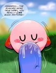  absurd_res big_dom_small_sub big_penis bodily_fluids dialogue dominant duo eyes_closed genitals hi_res huge_penis hyper hyper_genitalia hyper_penis king_dedede kirby kirby_(series) male nintendo oral outdoor_sex penis saliva size_difference sucking tepigfan101 
