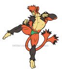  3_toes anthro clothed clothing feet forked_tail fur galarian_form galarian_zapdos generation_5_pokemon hi_res hybrid hybrid_pokemon kingdomxathers legendary_pokemon male nintendo orange_body orange_fur pokemon pokemon_(species) regional_form_(pokemon) simisage solo speedo speedo_only swimwear tail toes toned_muscles topless unusual_anatomy unusual_tail 