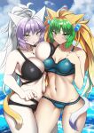  2girls animal_ears artist_request atalanta_(fate) atalanta_alter_(fate) bikini blush breasts cat_ears cat_girl cat_tail fate/grand_order fate_(series) green_eyes green_hair highres large_breasts medium_breasts multiple_girls swimsuit tagme tail yellow_eyes 