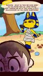  animal_crossing animated ankha_(animal_crossing) anthro arthropod cellphone clothing cloud corythec crab crustacean day decapoda dialogue duo english_text female hi_res holding_cellphone holding_object holding_phone human malacostracan male mammal marine narrowed_eyes nintendo phone plant scared speech_bubble text tree villager_(animal_crossing) wide_eyed 